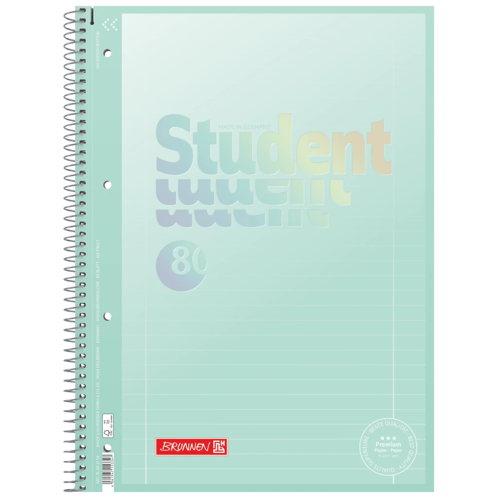 Collegeblock Premium Student „Pastell“ | A4, Lineatur 27, 80 Blatt, pastellmint