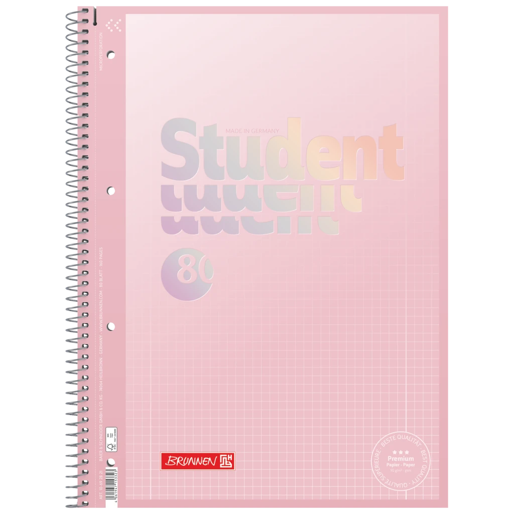Collegeblock Premium Student „Pastell“ | A4, Lineatur 28, 80 Blatt, pastellrosa