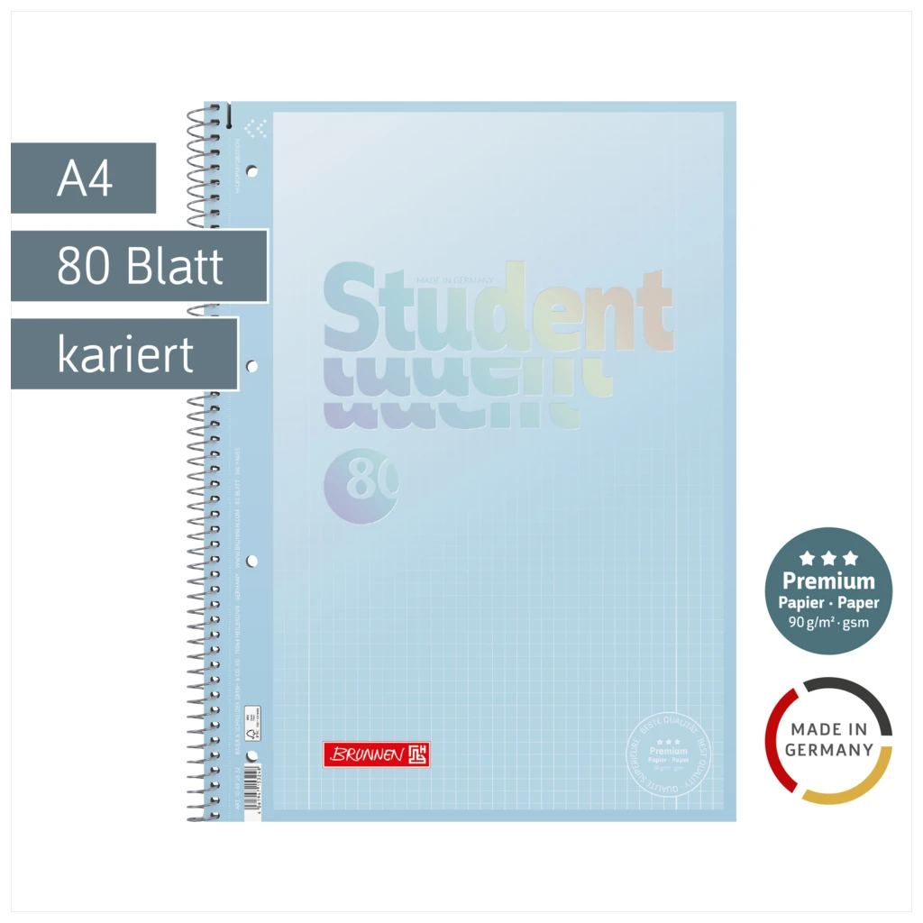 Collegeblock Premium Student „Pastell“ | A4, Lineatur 28, 80 Blatt, pastellblau