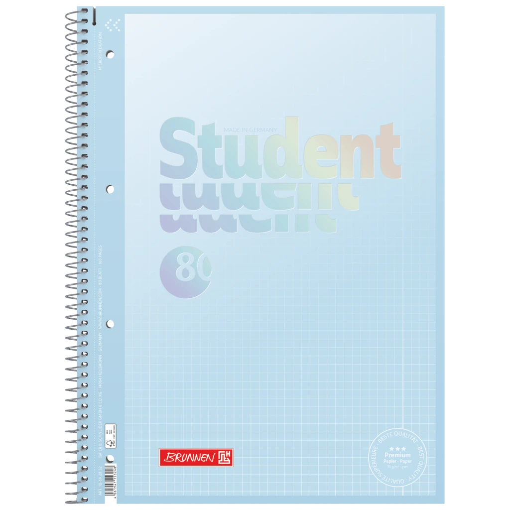Collegeblock Premium Student „Pastell“ | A4, Lineatur 28, 80 Blatt, pastellblau