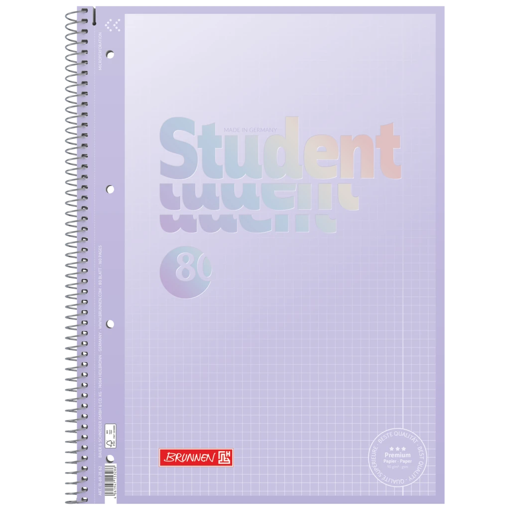 Collegeblock Premium Student „Pastell“ | A4, Lineatur 28, 80 Blatt, pastelllila