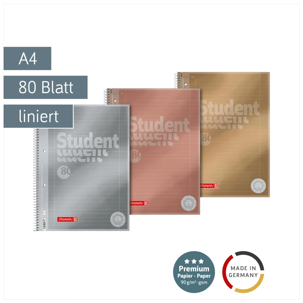 Collegeblock Premium Student Metallic | A4, Lineatur 27, 80 Blatt, sortiert