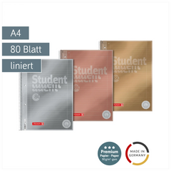 Collegeblock Premium Student Metallic | A4, Lineatur 27, 80 Blatt, sortiert