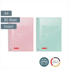 Collegeblock Premium Student „Pastell“ | A4, Lineatur 27, 80 Blatt, sortiert