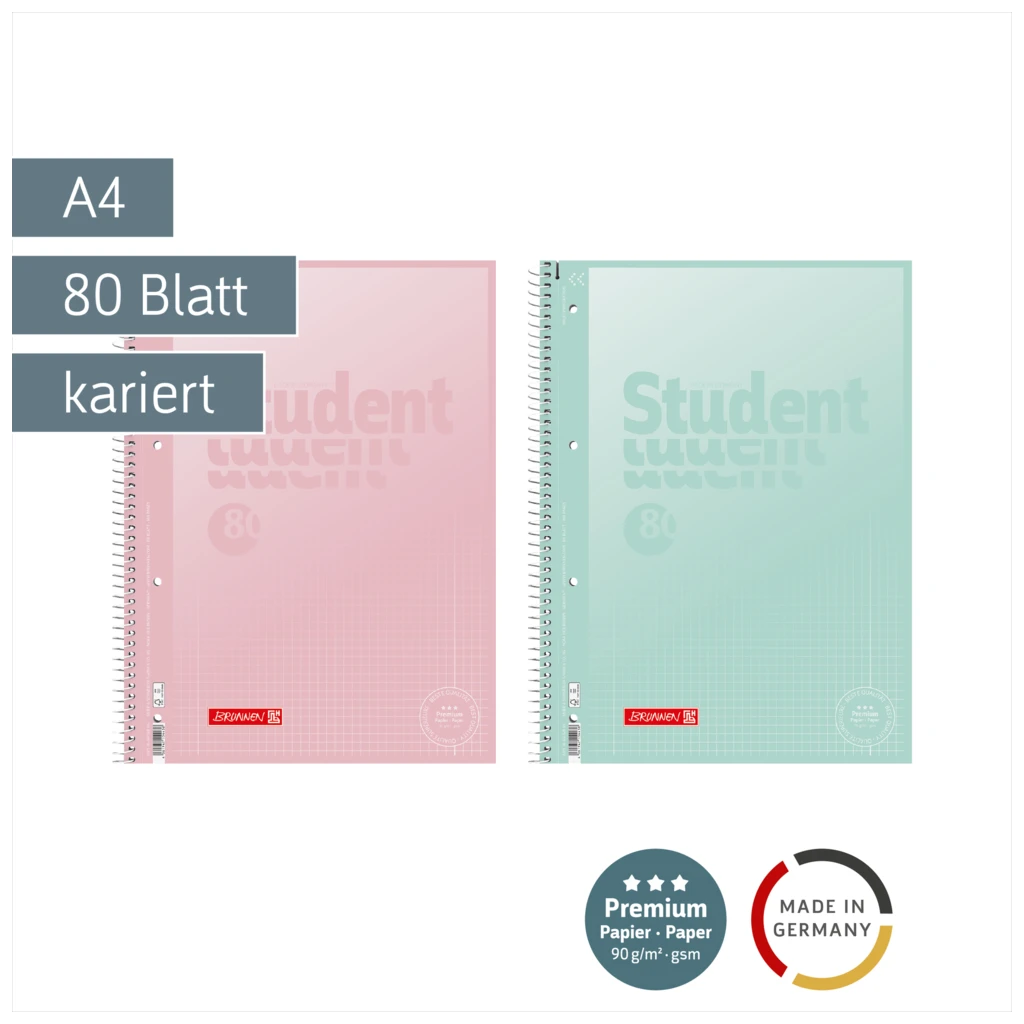 Collegeblock Premium Student „Pastell“ | A4, Lineatur 28, 80 Blatt, sortiert