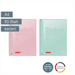 Collegeblock Premium Student „Pastell“ | A4, Lineatur 28, 80 Blatt, sortiert