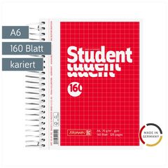 Collegeblock Student | A6, kariert, 160 Blatt, rot