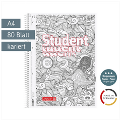 Collegeblock Premium Student „Krake“ ZENart | A4, Lineatur 28, 80 Blatt, weiß