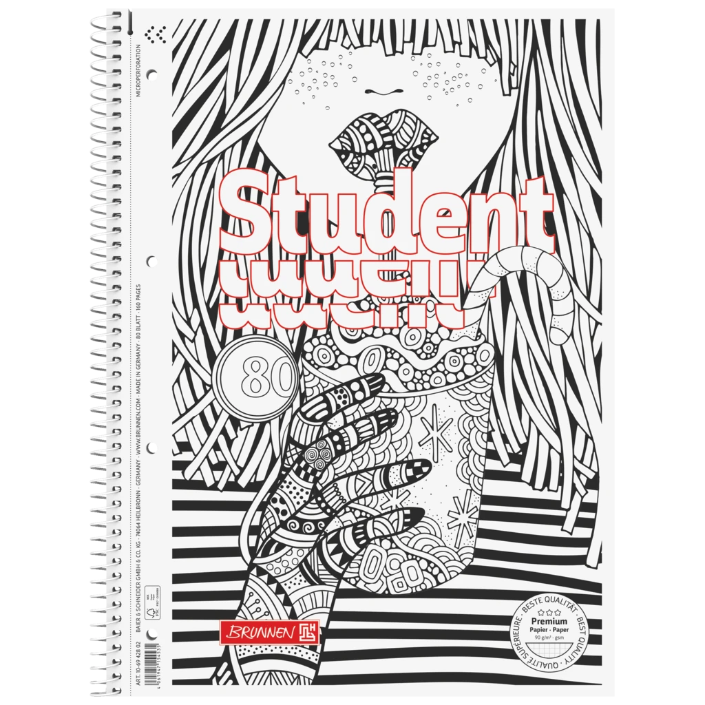 Collegeblock Premium Student „Cocktail“ ZENart | A4, Lineatur 28, 80 Blatt, weiß