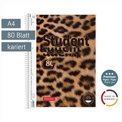 Collegeblock Premium Student „Leopard“ | A4, Lineatur 28, 80 Blatt, braun/schwarz