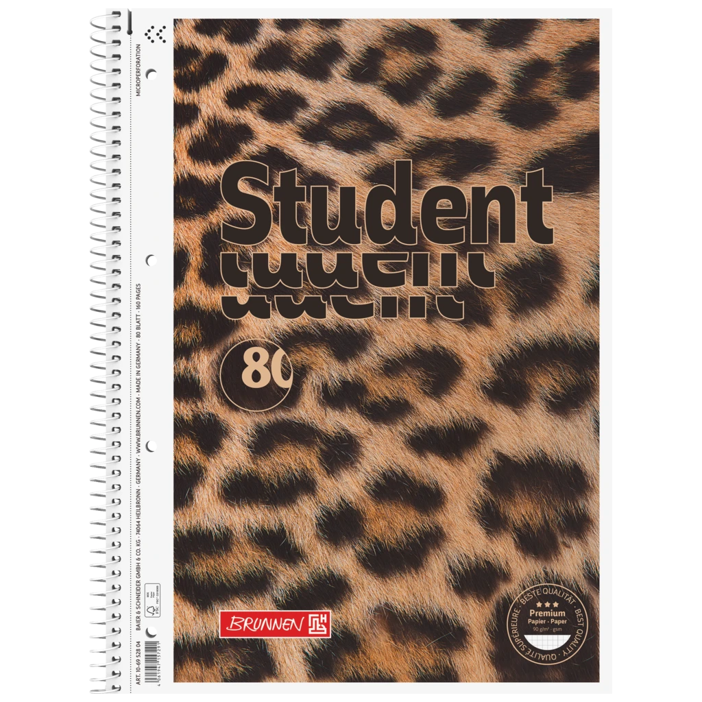 Collegeblock Premium Student „Leopard“ | A4, Lineatur 28, 80 Blatt, braun/schwarz