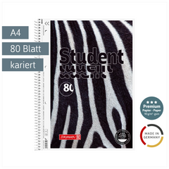 Collegeblock Premium Student „Zebra“ | A4, Lineatur 28, 80 Blatt, mehrfarbig
