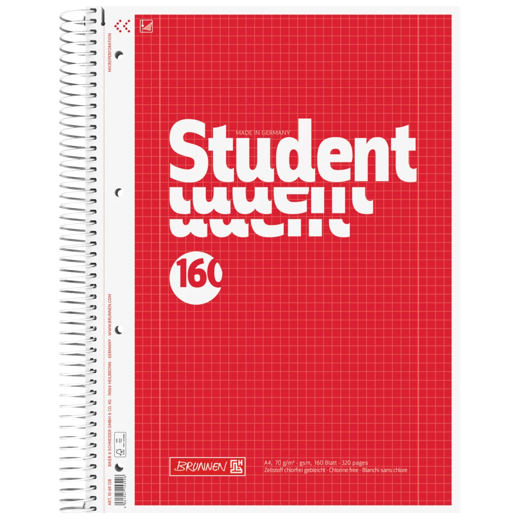 Collegeblock Student | A4, Lineatur 28, 160 Blatt, rot