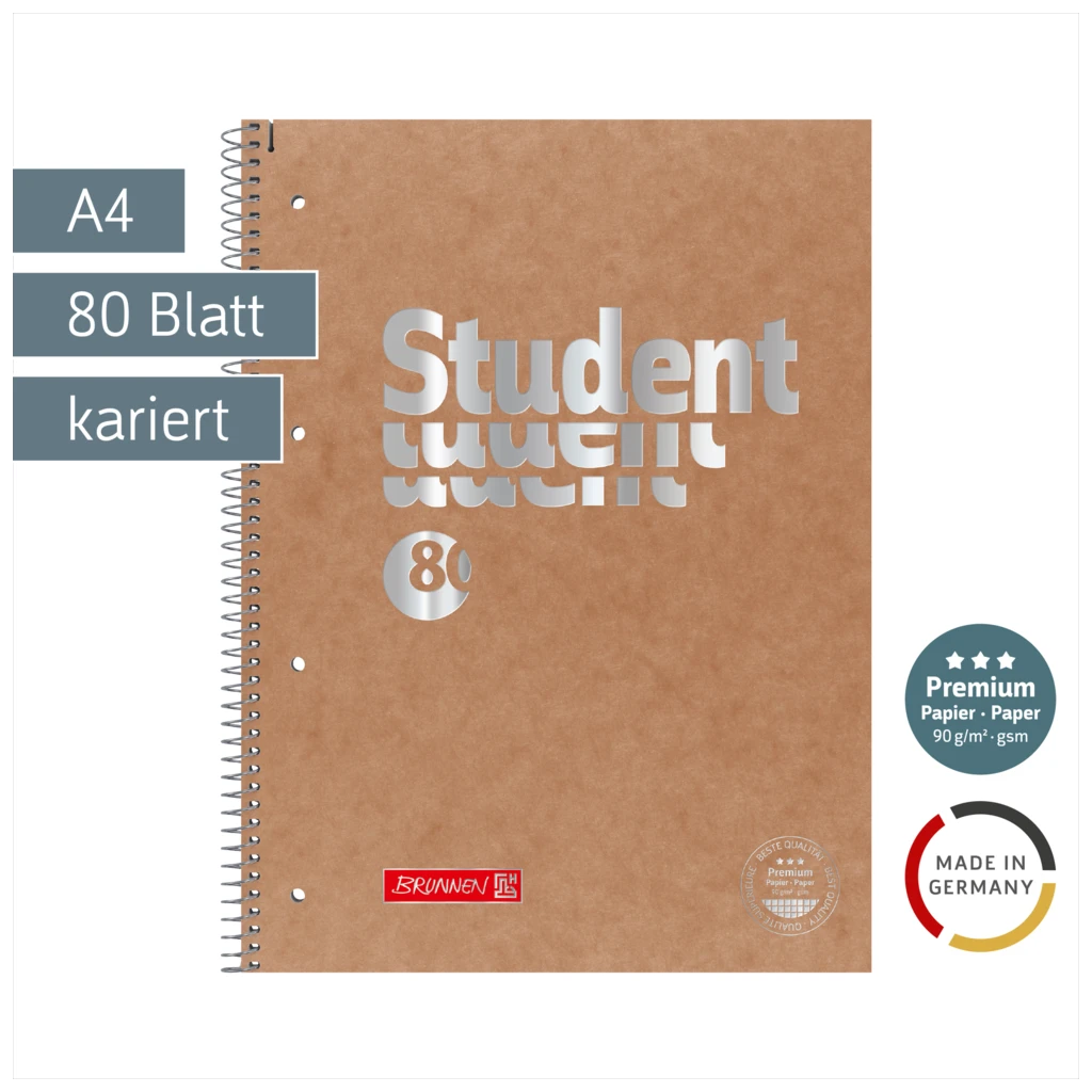 Collegeblock Premium Student FACT!plus | A4, Lineatur 28, 80 Blatt, braun