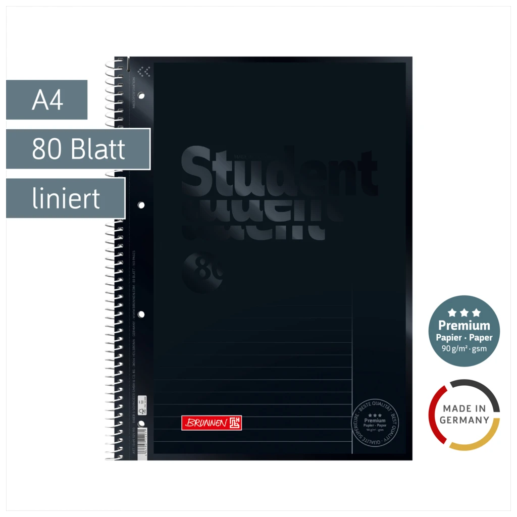 Collegeblock Premium Student Colour Code | A4, Lineatur 25, 80 Blatt, onyx