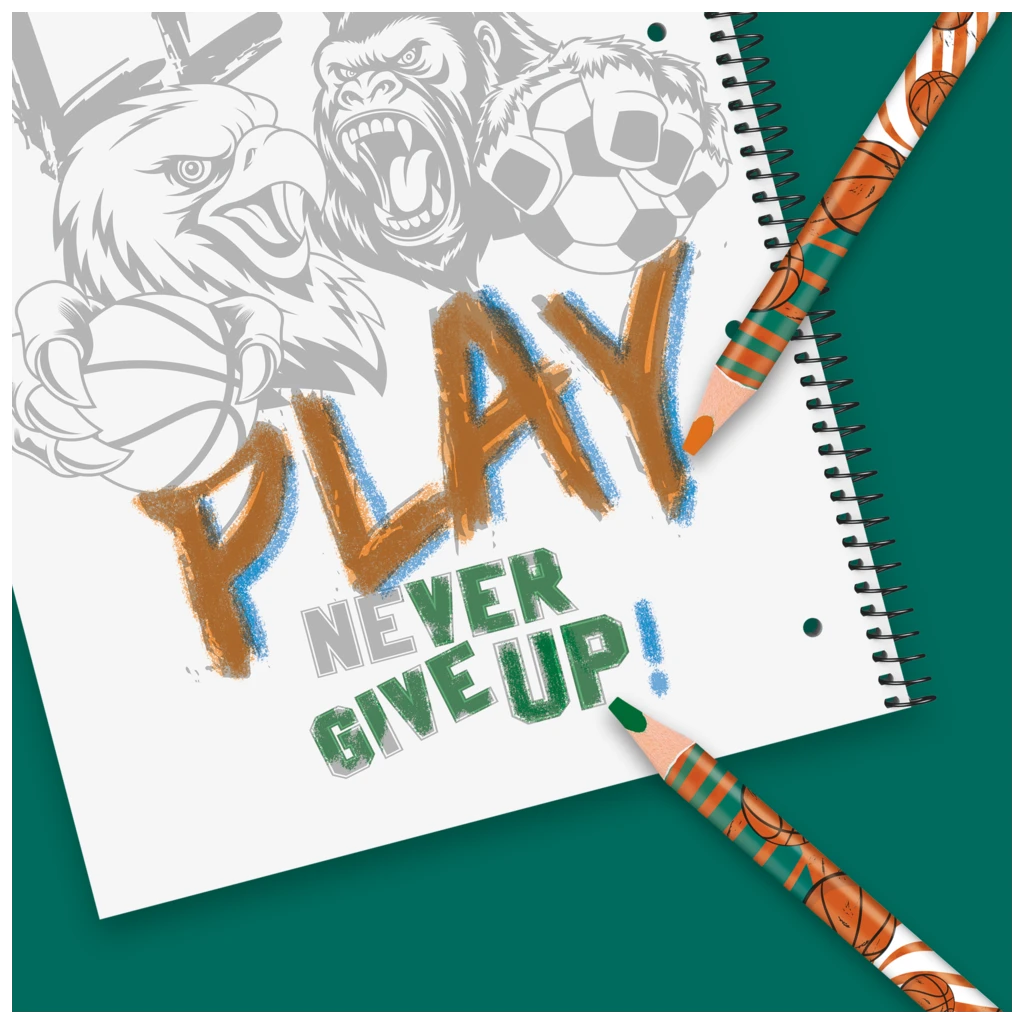 Collegeblock Premium Student Sporty Animals | A4, Lineatur 27, 80 Blatt, orange/mehrfarbig