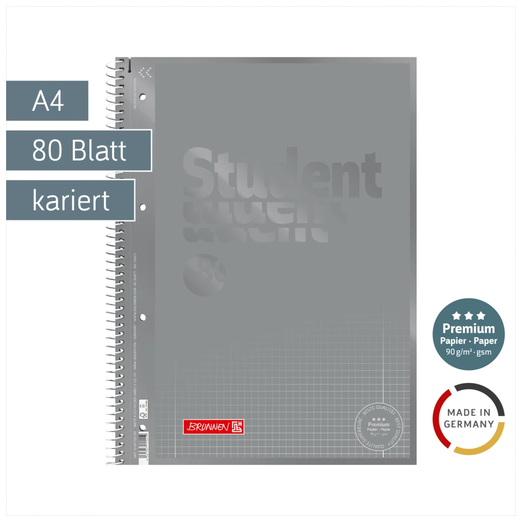 Collegeblock Premium Student Colour Code | A4, Lineatur 28, 80 Blatt, silver