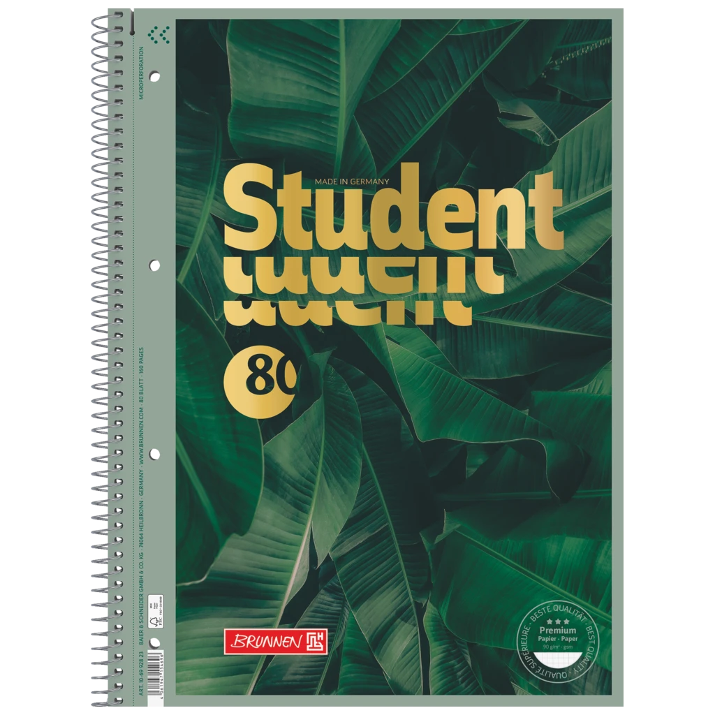 Collegeblock Premium Student „Jungle“ | A4, Lineatur 28, 80 Blatt, grün/gold