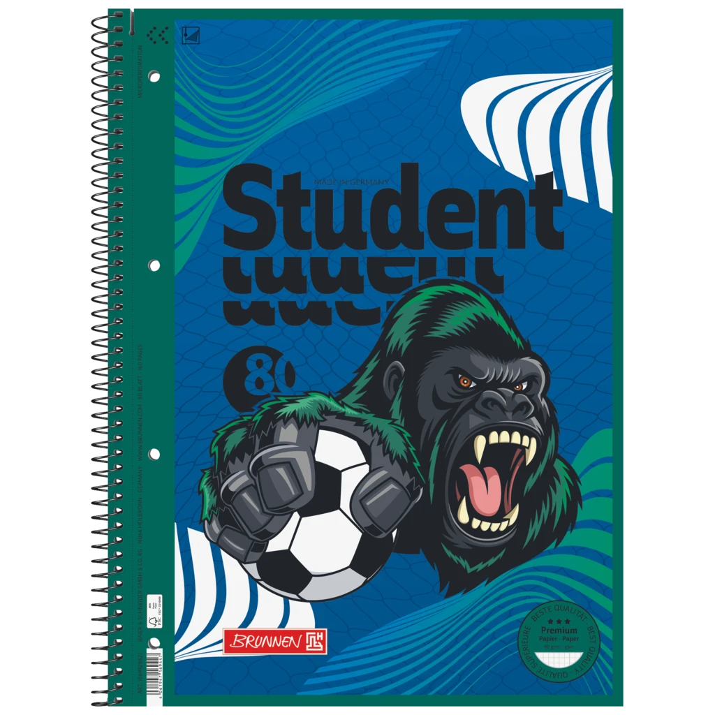 Collegeblock Premium Student Sporty Animals | A4, Lineatur 28, 80 Blatt, blau/mehrfarbig