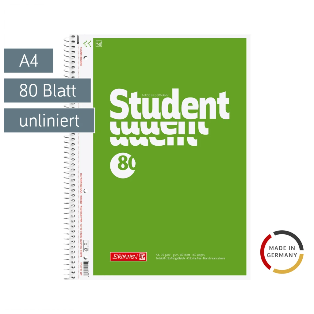 Collegeblock Student | A4, Lineatur 20, 80 Blatt, grün