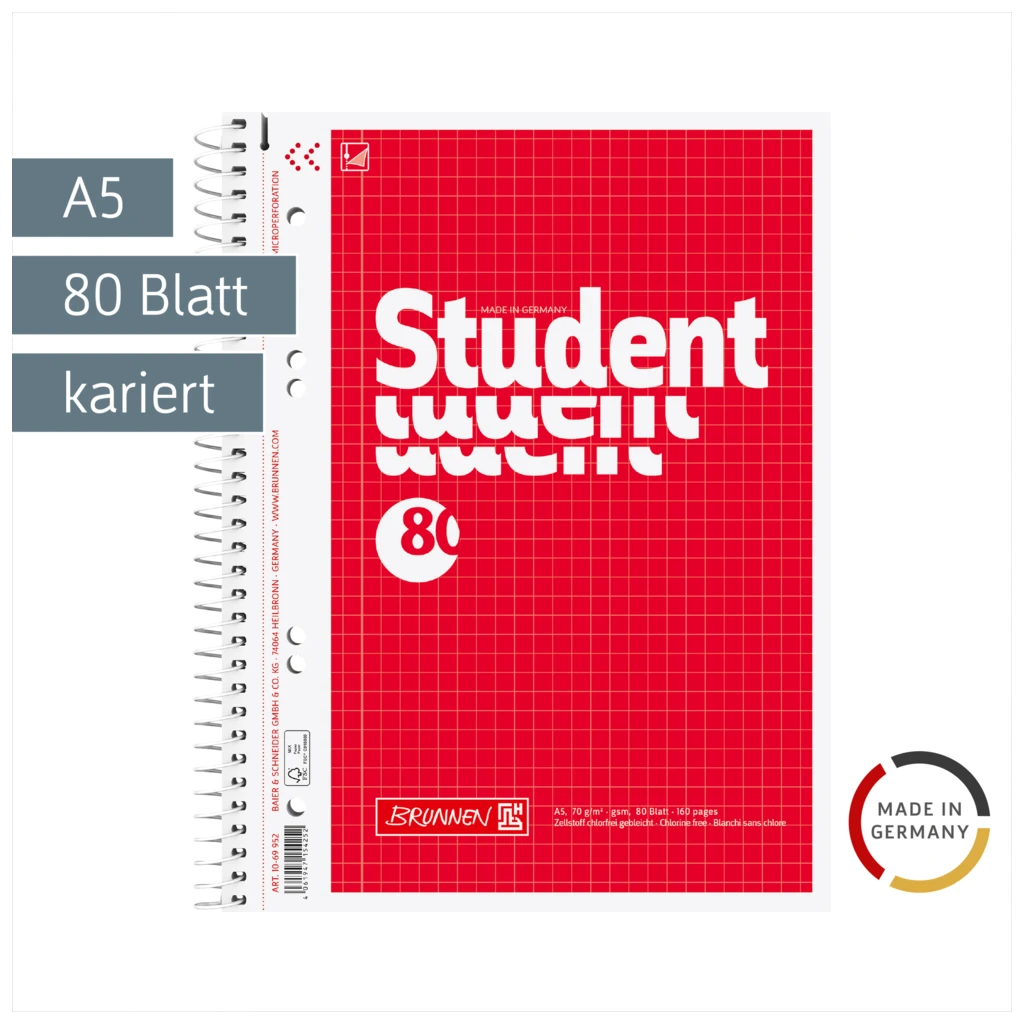 Collegeblock Student | A5, Lineatur 5, 80 Blatt, rot