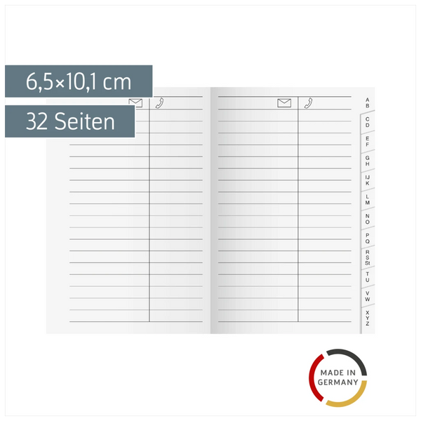 Adress-Registerheft | 6,5×10,1 cm, Karton, weiß