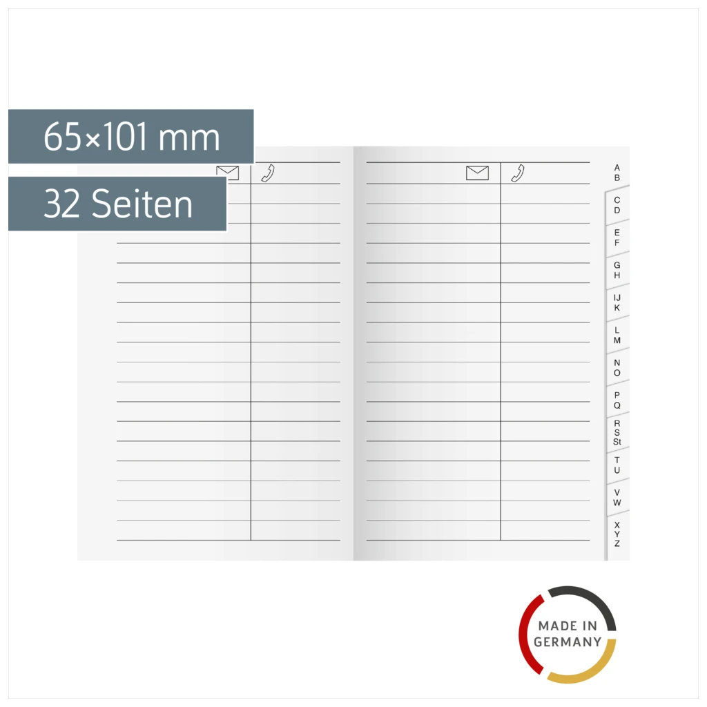 Adress-Registerheft | 65×101 mm, Karton, weiß