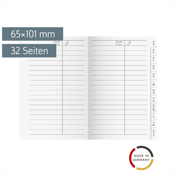 Adress-Registerheft | 65×101 mm, Karton, weiß