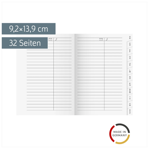 Adress-Registerheft | 9,2×13,9 cm, Karton, weiß
