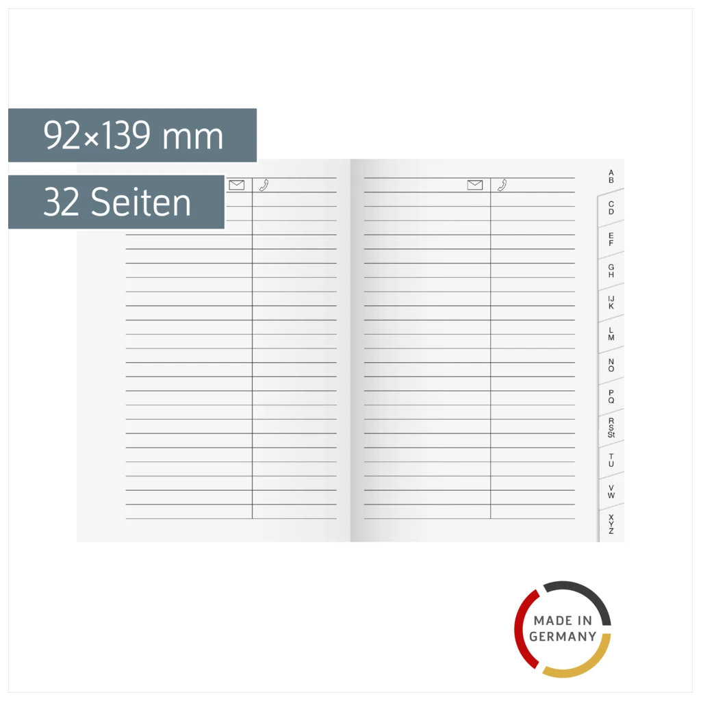 Adress-Registerheft | 92×139 mm, Karton, weiß