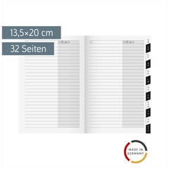 Adress-Registerheft | 13,5×20 cm, Karton, weiß