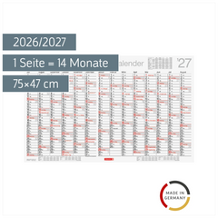 Schuljahreskalender 2026/2027 abwischbar | 75×47 cm