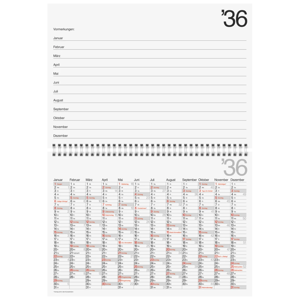Zehnjahres-Kalender 2027-2036 A4 quer | 29,7×21 cm