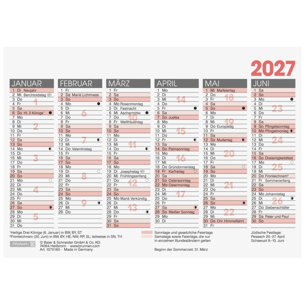 Tafelkalender 2027 | A6 quer