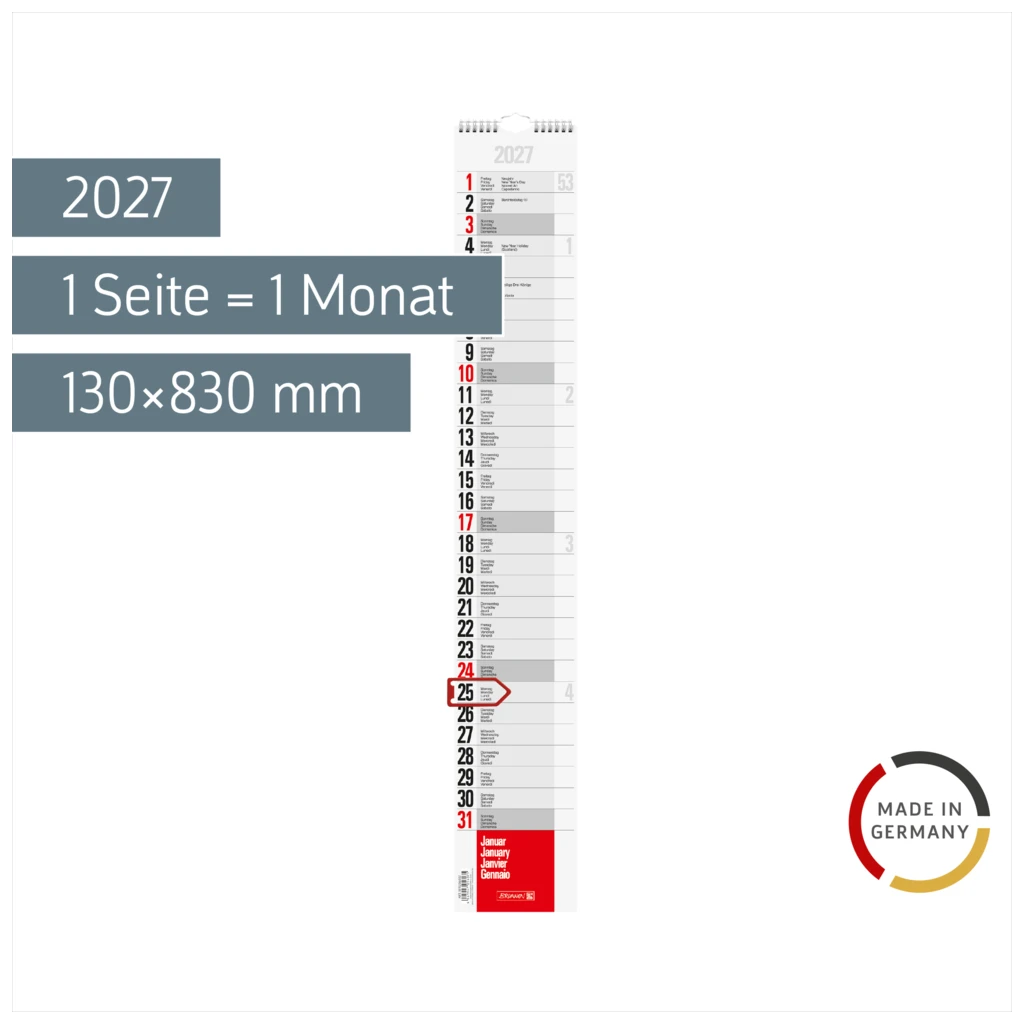 Streifenkalender 2027 | 130×830 mm