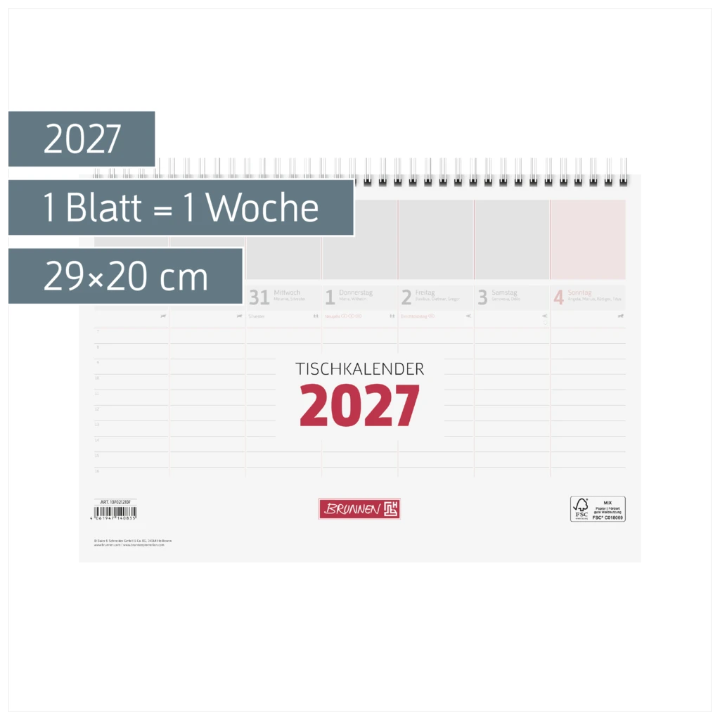 Tischkalender 2027 | 29×20 cm, weiß