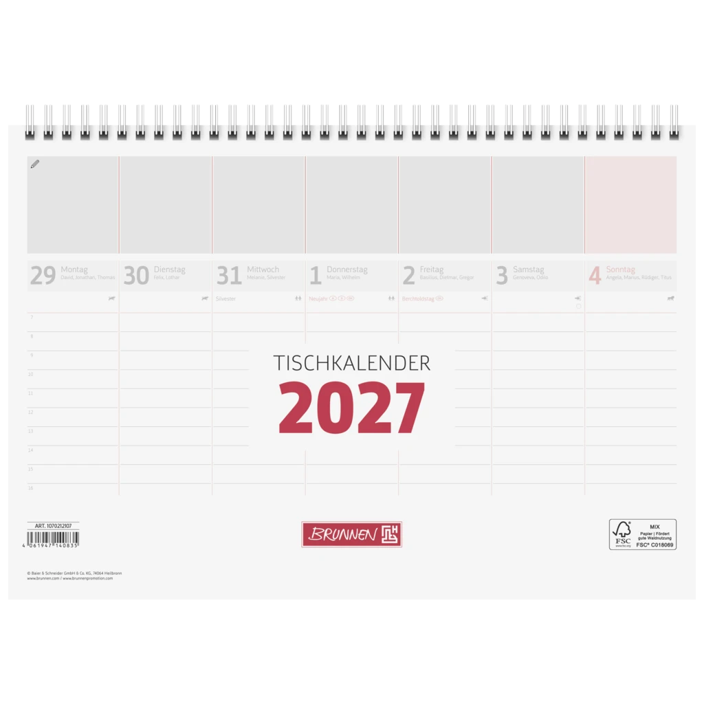 Tischkalender 2027 | 29×20 cm, weiß