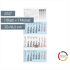 3-Monatskalender 2027 | blau, 32×74 cm