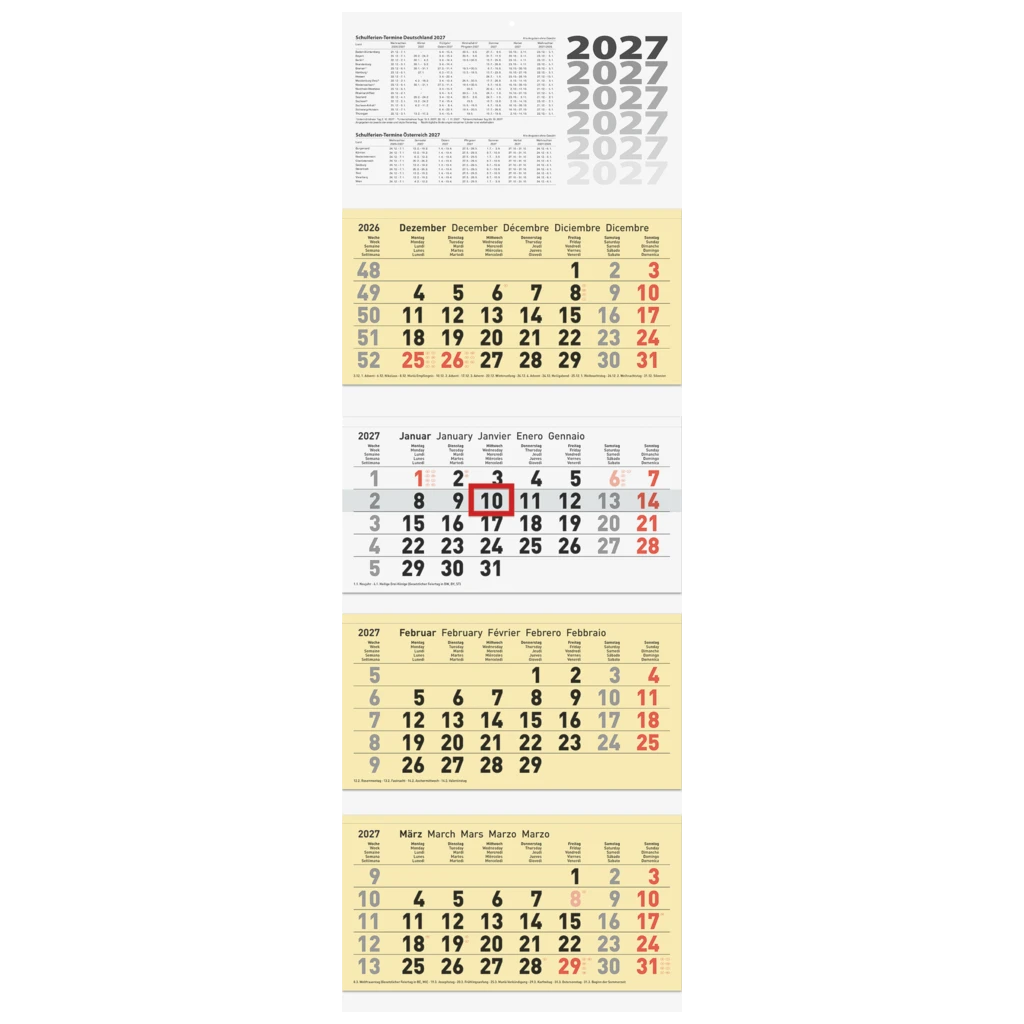 4-Monatskalender 2027 | chamois, 320×940 mm