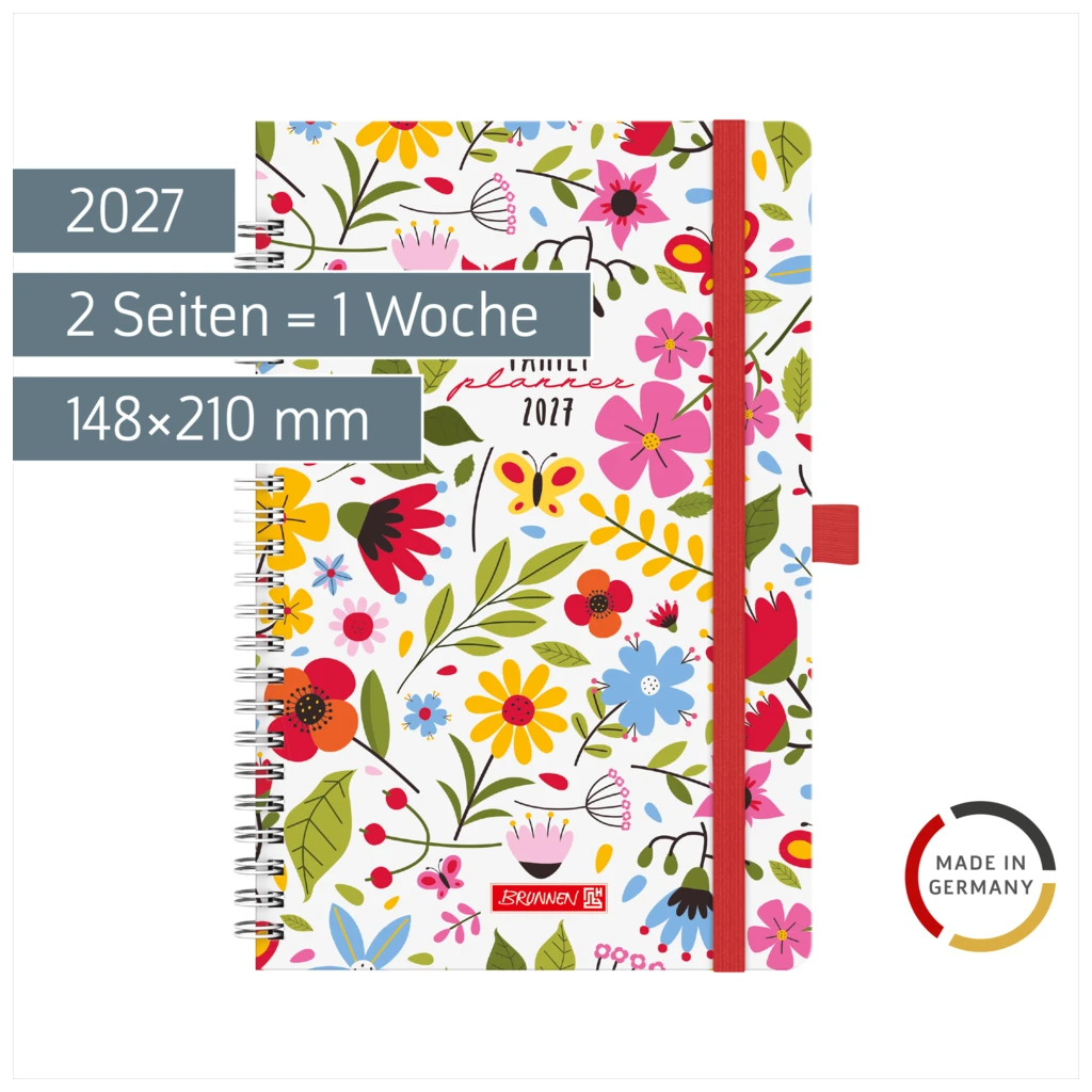 Buchkalender Familienplaner 2027 „Flowers“ | A5, Papier