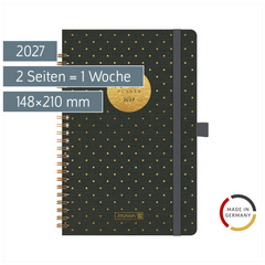 Buchkalender Familienplaner 2027 „Gold-Punkte“ | A5, Kunststoff