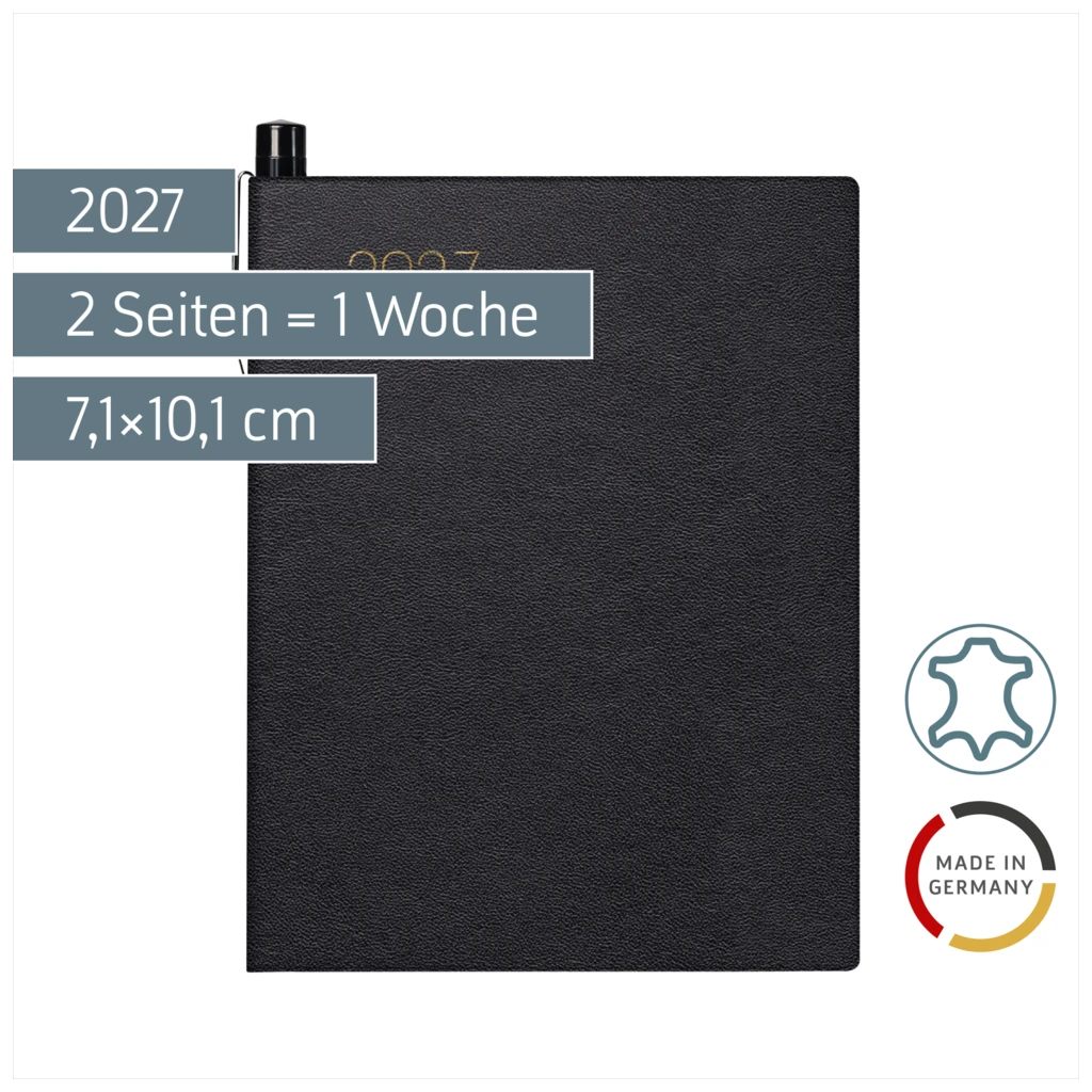 Taschenkalender Mod. 713 2027 | A7, Leder, schwarz