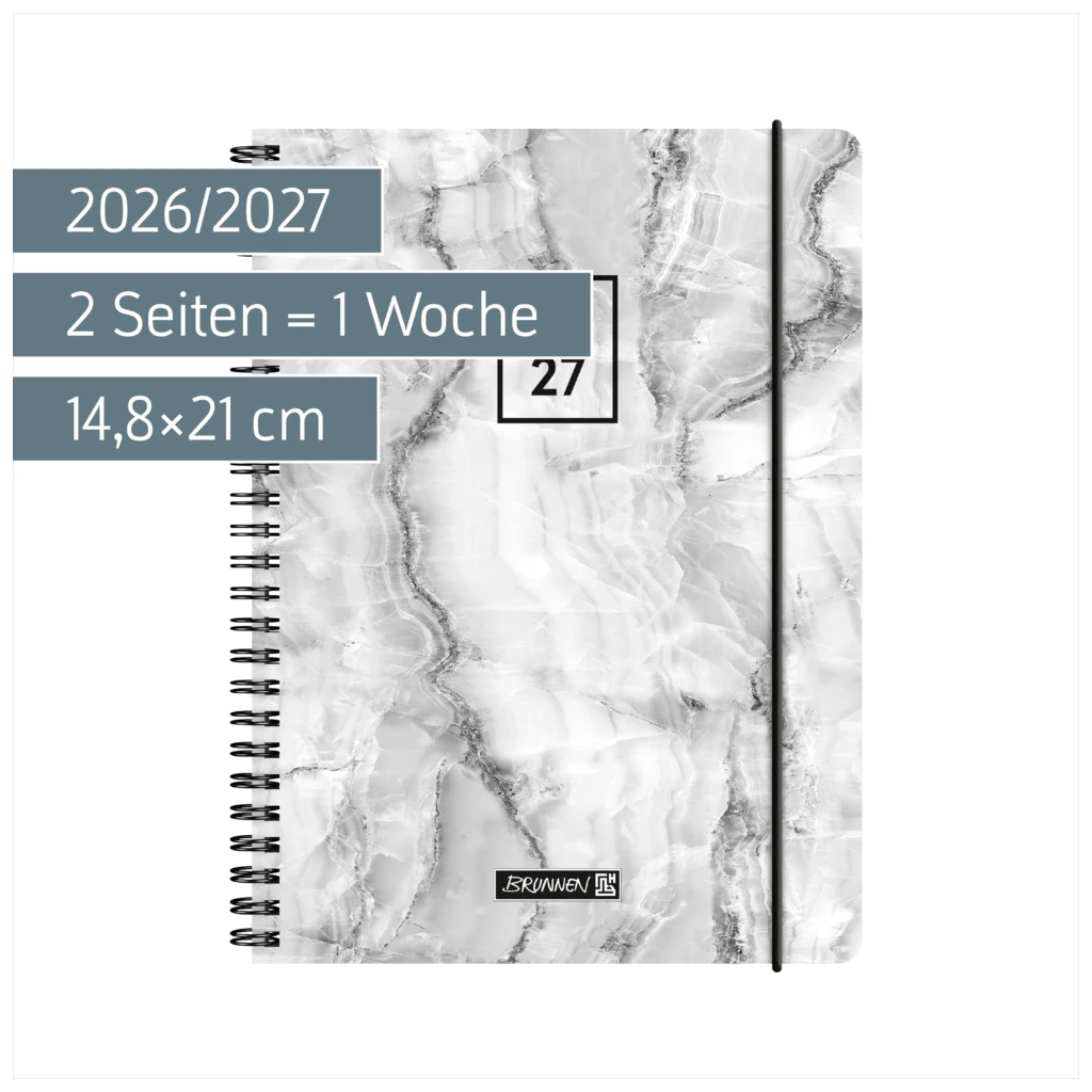 Schülerkalender 2026/2027 „Grey Marble“ | A5, Kunststoff