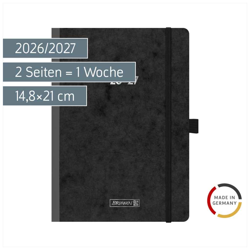 Schülerkalender 2026/2027 „Pressspan schwarz“ FACT!plus | A5, Karton