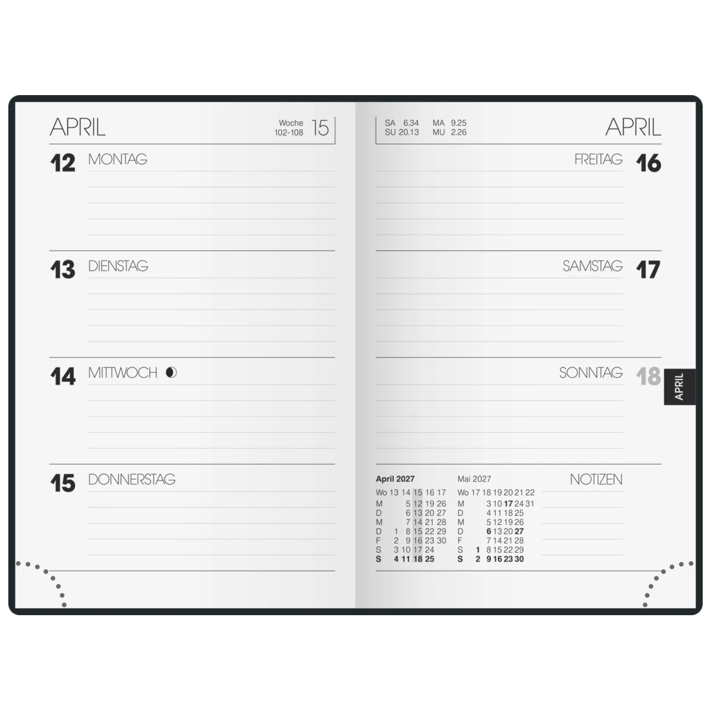 Taschenkalender Mod. 723 2027 | A7, Kunstleder, schwarz