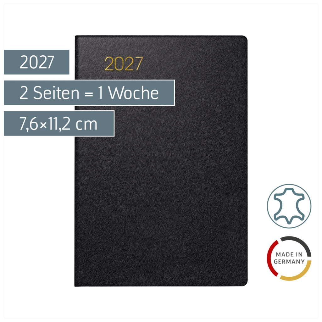 Taschenkalender Mod. 723 2027 | A7, Leder, schwarz