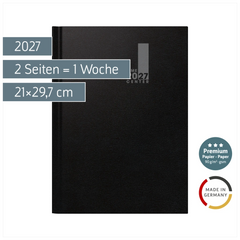Buchkalender Premium TimeCenter Mod. 724 2027 | A4, Kunststoff, schwarz
