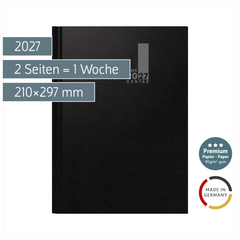 Buchkalender Premium TimeCenter Mod. 724 2027 | A4, Kunststoff, schwarz