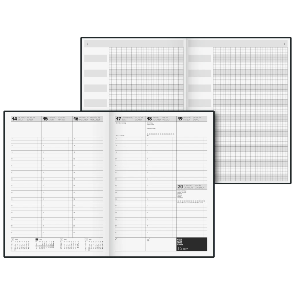 Buchkalender Premium TimeCenter Mod. 724 2027 | A4, Kunststoff, schwarz
