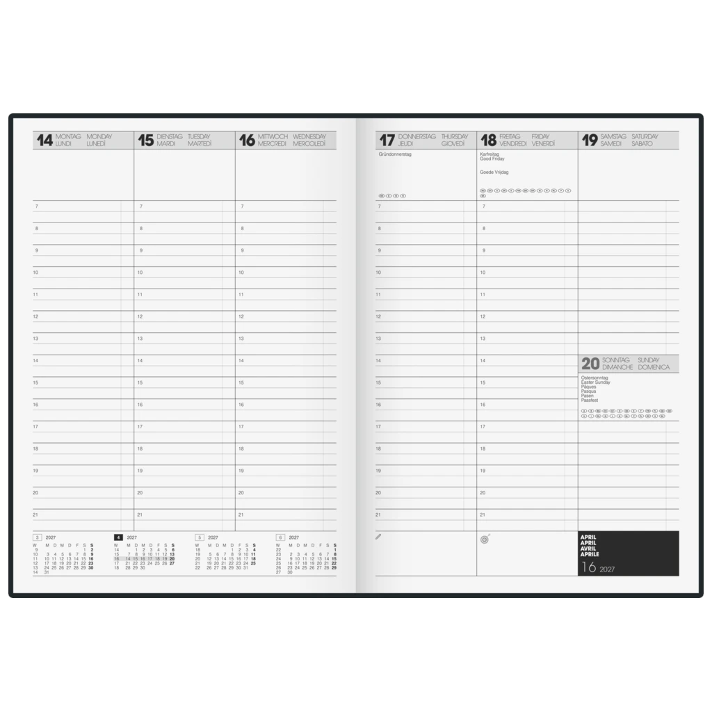 Buchkalender Premium TimeCenter Mod. 724 2027 | A4, Kunststoff, schwarz